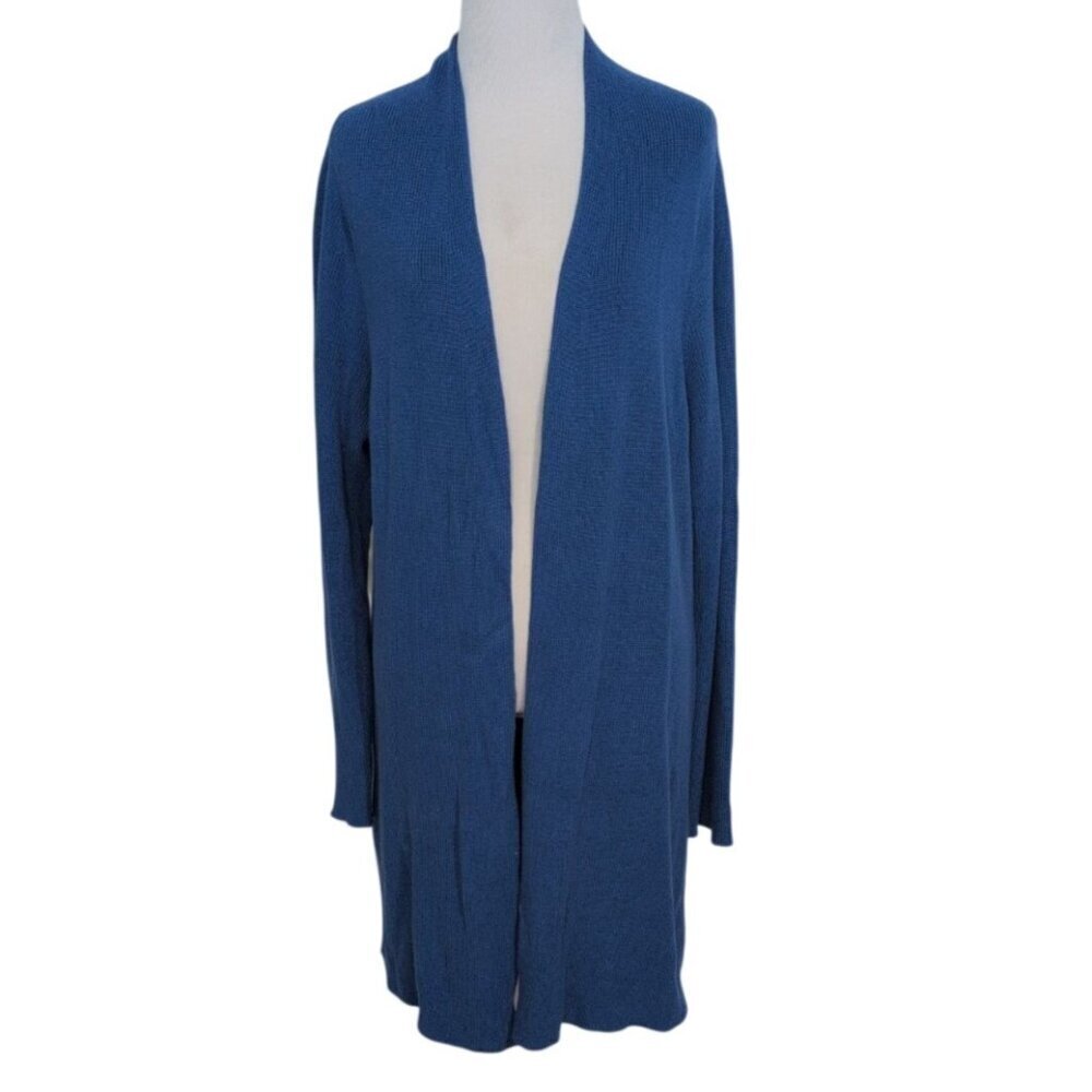 Talbots Ribbed Longline Open Cardigan Womens Size Large Blue Knit Sweater
